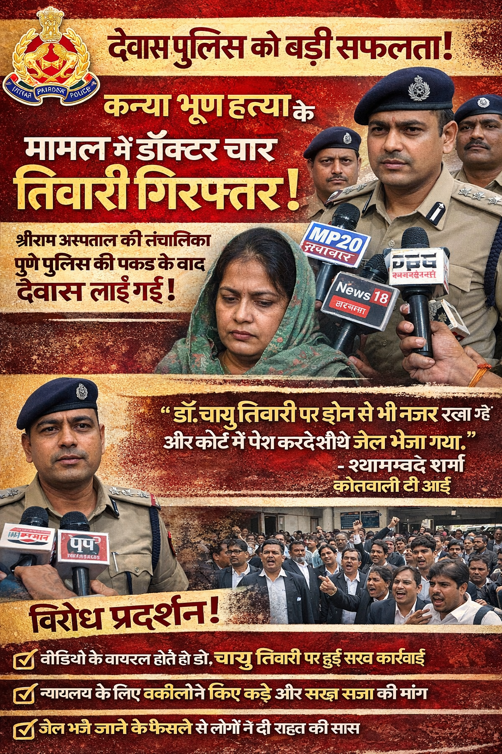 कन्या भ्रूण हत्या मामले में फरार डॉक्टर गिरफ्तार, कोर्ट ने भेजा जेल