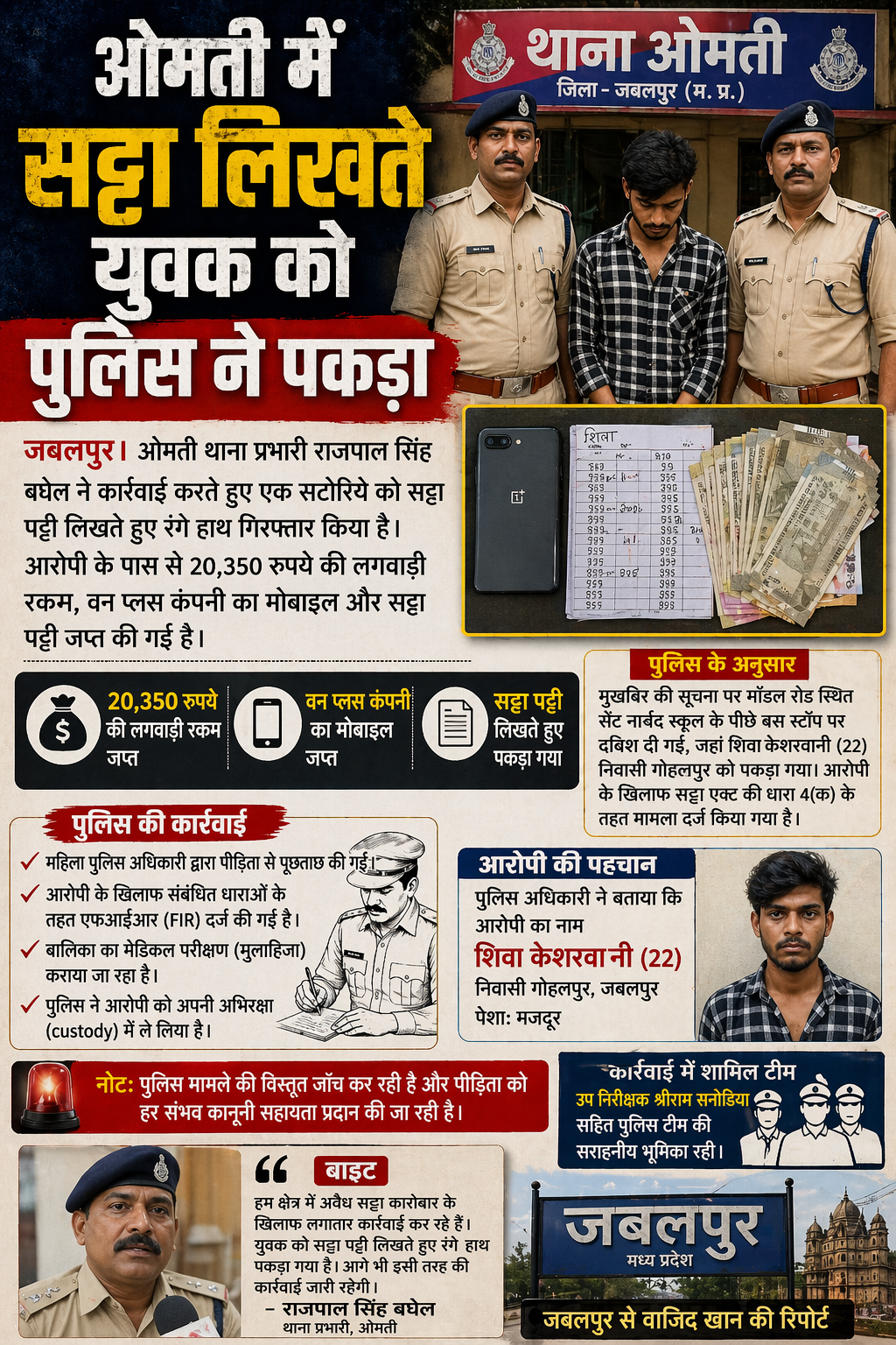 ओमती में सट्टा लिखते युवक गिरफ्तार, नकदी-मोबाइल जब्त