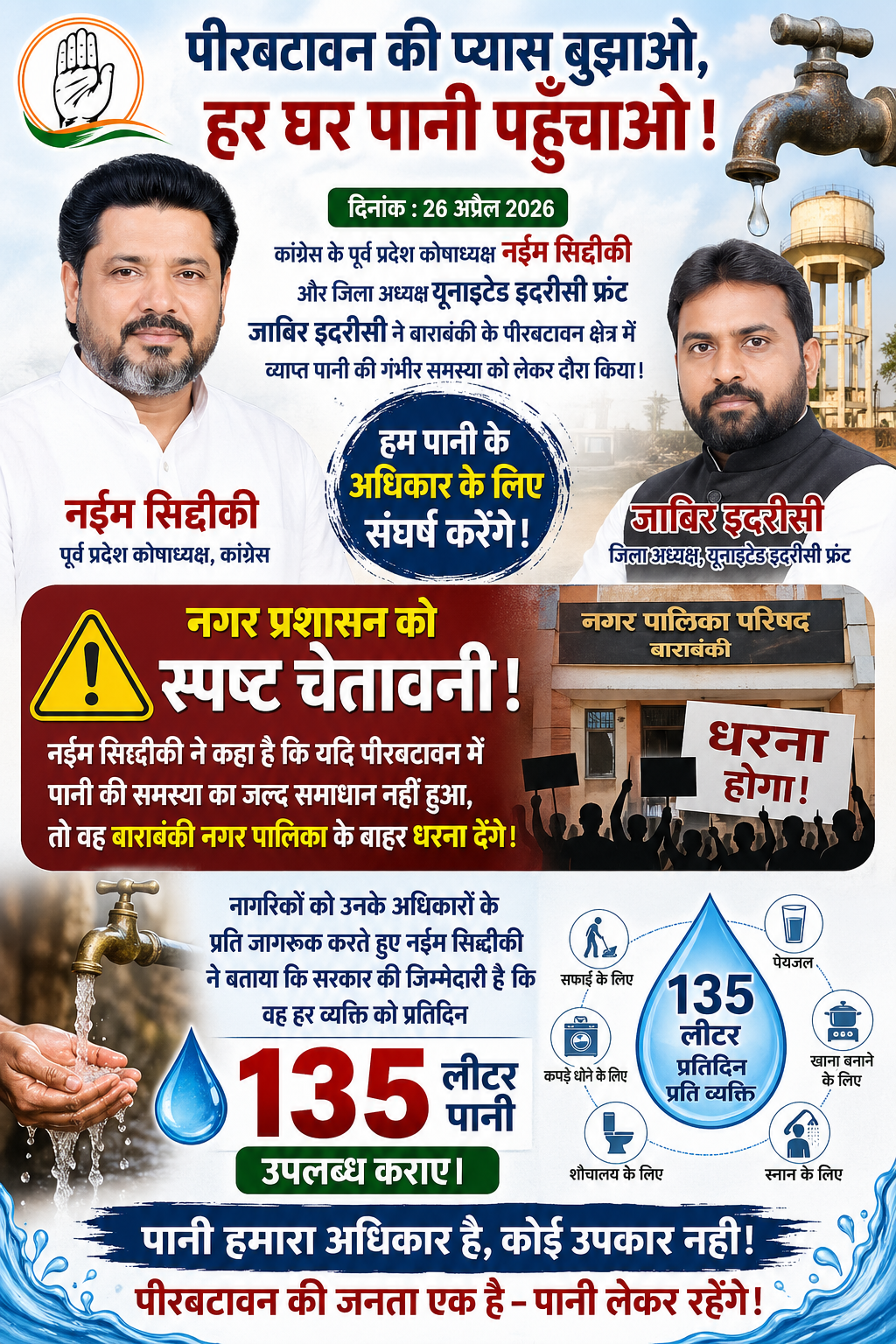 बाराबंकी के बाराबंकी पीरबटावन में पानी संकट पर नईम सिद्दीकी की चेतावनी, समाधान न हुआ तो धरना