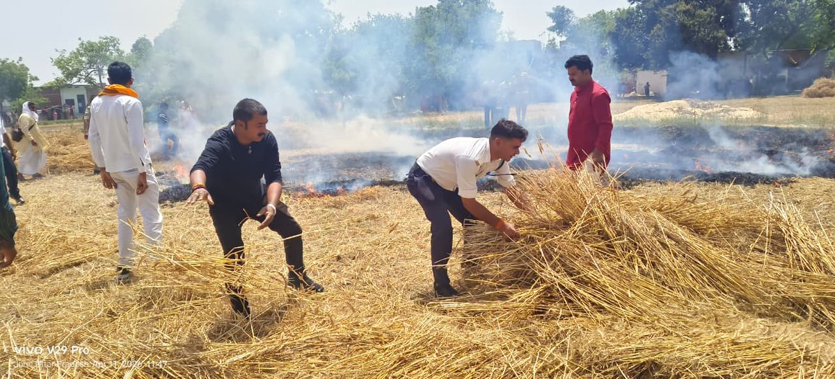 भदोही में पुलिस की सूझबूझ से गेहूं की फसल बची, समय रहते बुझाई खेत में लगी आग
