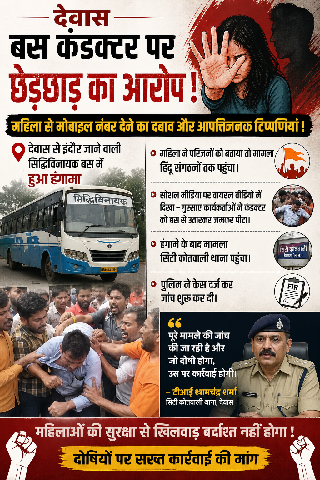 बस में छेड़छाड़ का आरोप, कंडक्टर की पिटाई से बवाल