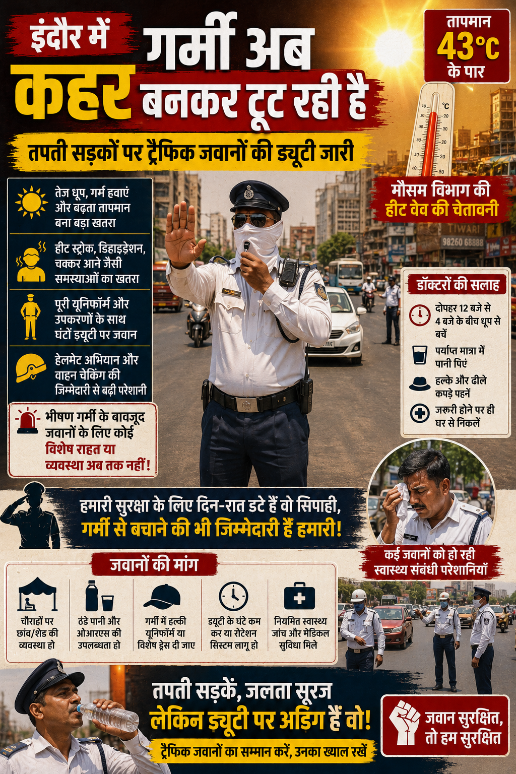भीषण गर्मी में ट्रैफिक जवानों की मुश्किल बढ़ी, राहत के इंतजाम नदारद