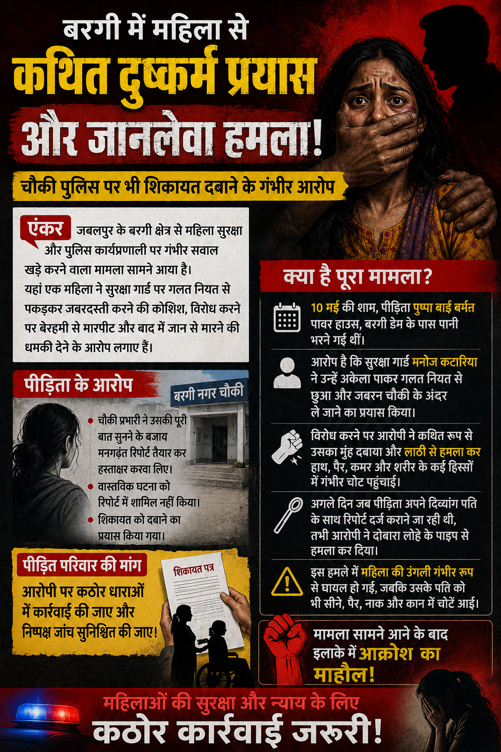 महिला से दुष्कर्म प्रयास, पुलिस पर आरोप