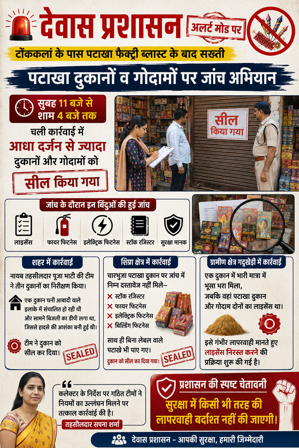 देवास में पटाखा दुकानों पर प्रशासन की बड़ी कार्रवाई, कई गोदाम-दुकानें सील