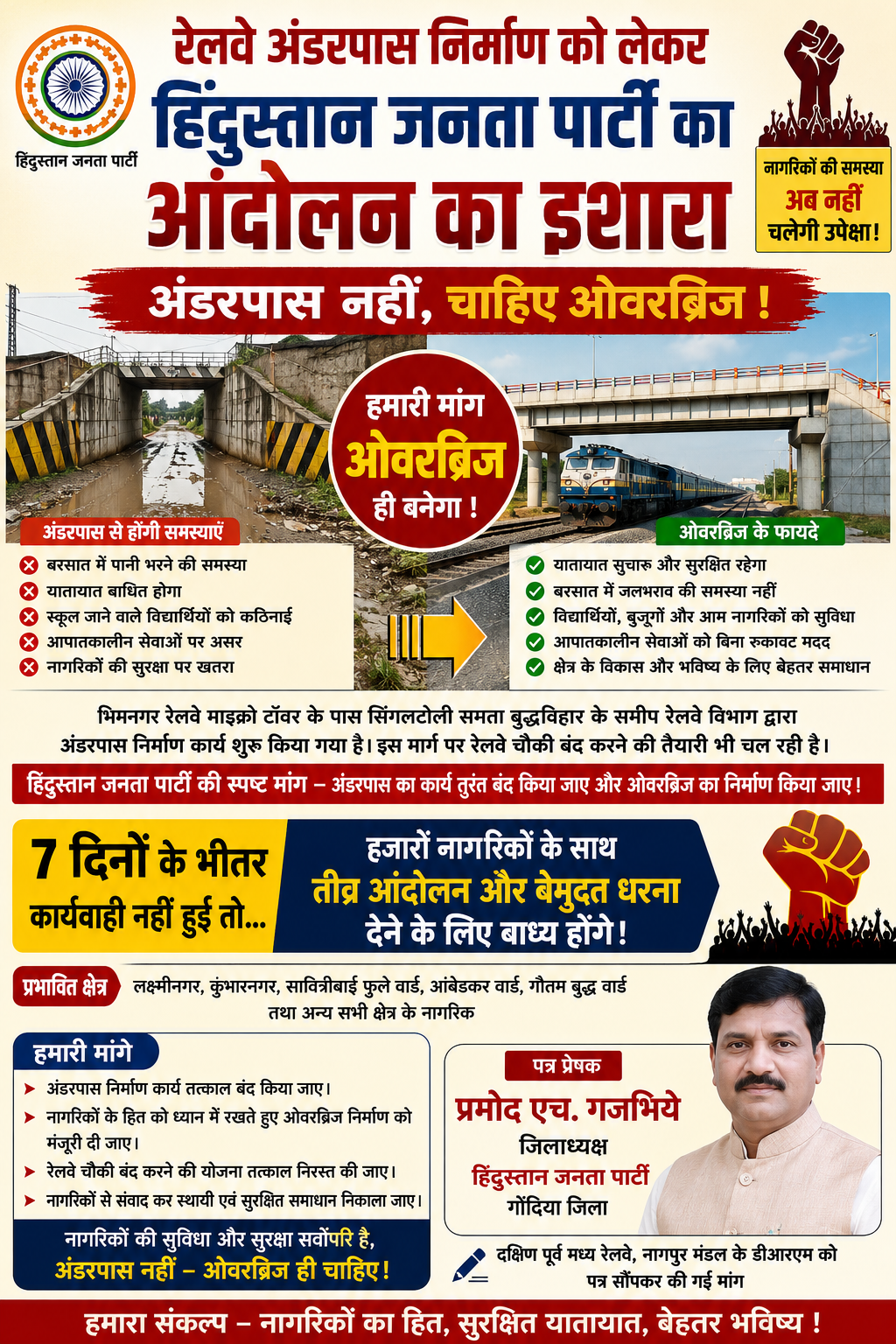 अंडरपास निर्माण के विरोध में आंदोलन की चेतावनी
