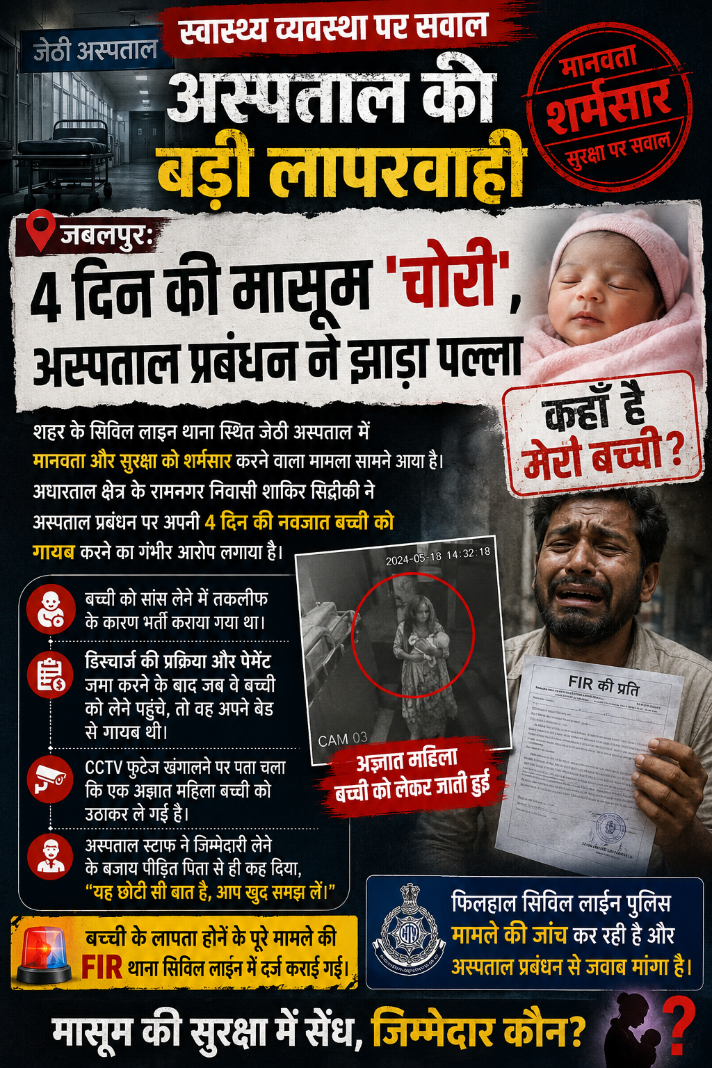 जेठी अस्पताल में 4 दिन की मासूम गायब, अस्पताल पर गंभीर लापरवाही के आरोप