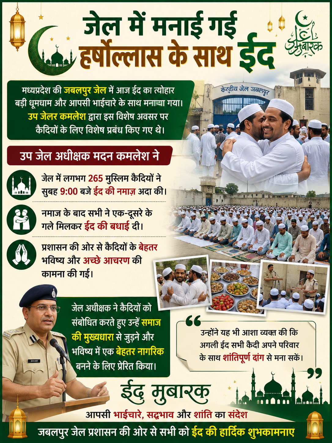 जबलपुर जेल में हर्षोल्लास से मनाई गई ईद
