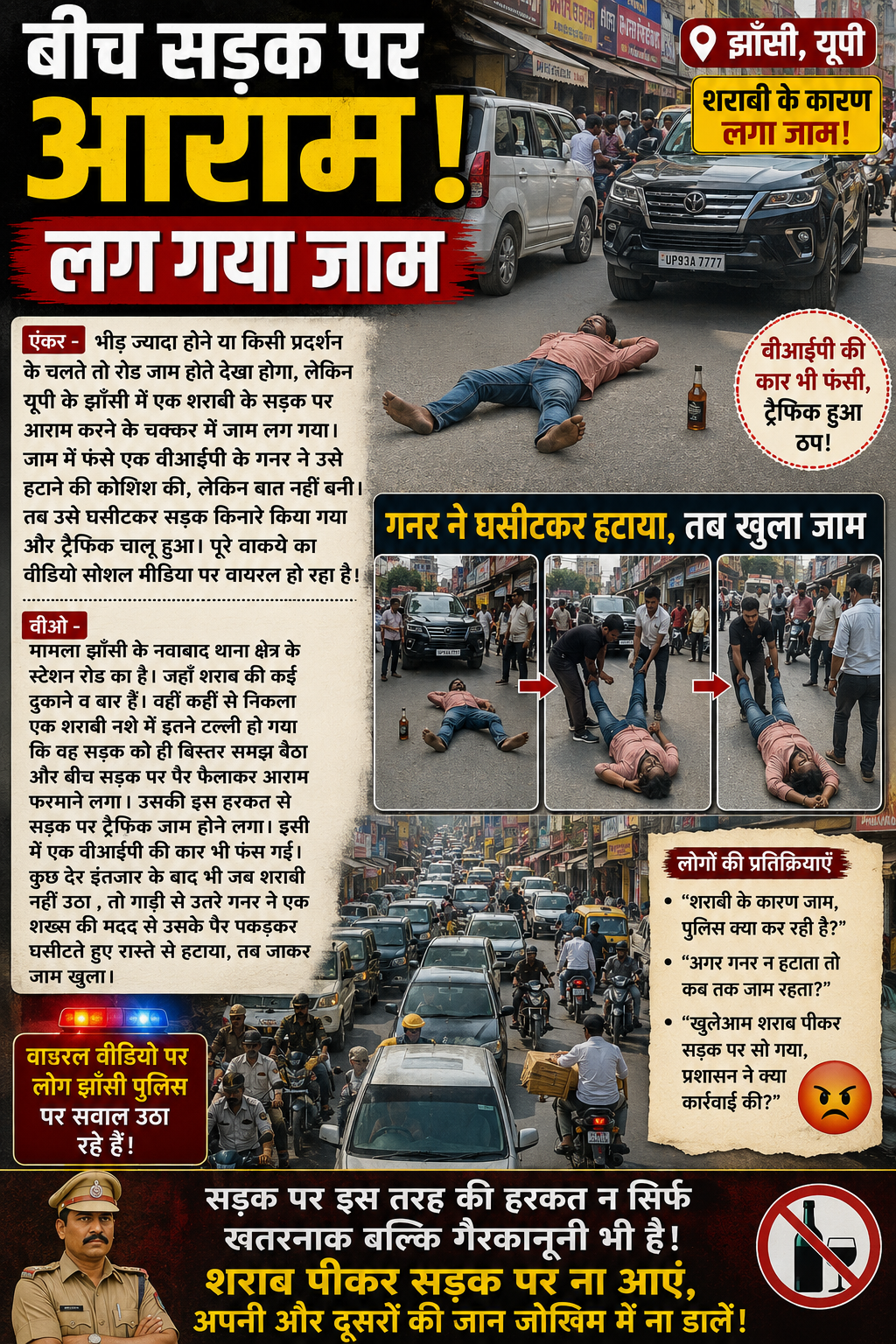 बीच सड़क पर सोया शराबी, लग गया जाम