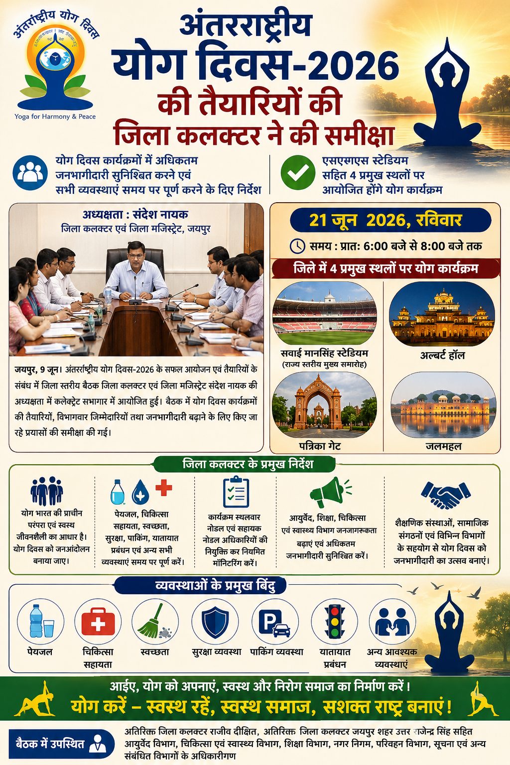 योग दिवस तैयारियों की जिला कलक्टर ने की समीक्षा
