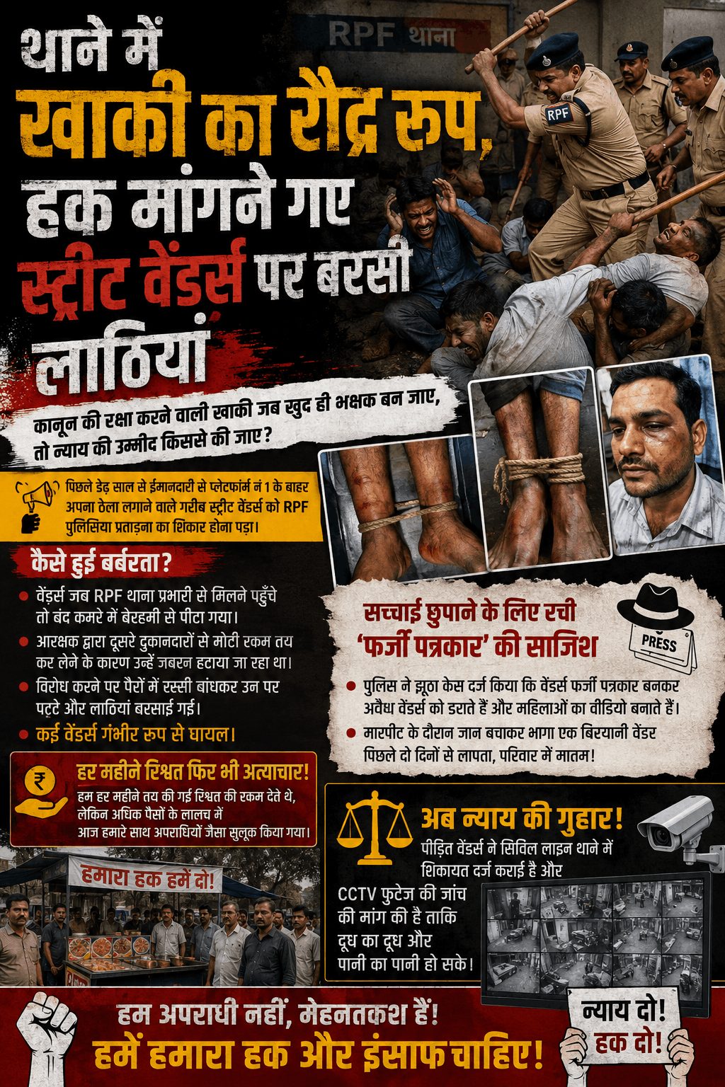 थाने में स्ट्रीट वेंडर्स पर लाठीचार्ज, RPF पर गंभीर आरोप