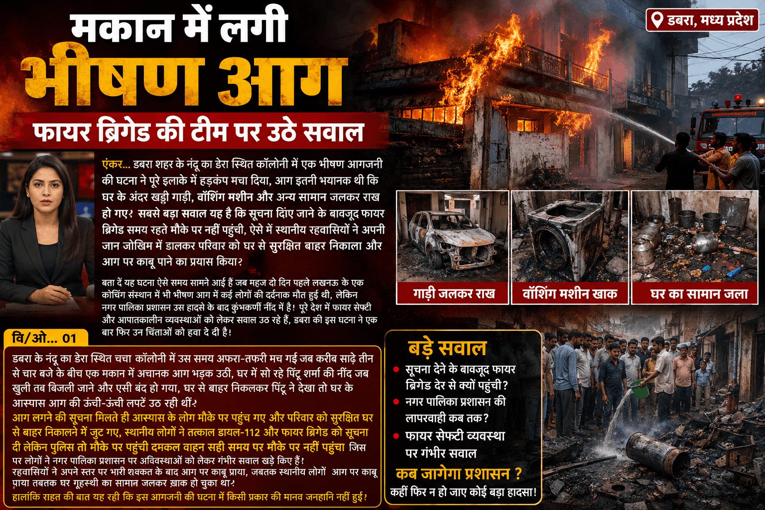 “डबरा में मकान में लगी भीषण आग, फायर ब्रिगेड की देरी पर उठे