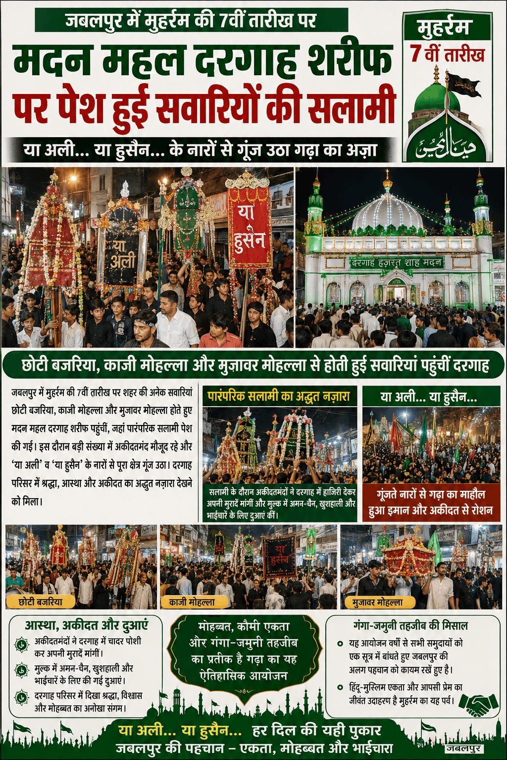 “मुहर्रम की 7वीं पर मदन महल दरगाह पहुंचीं सवारियां, पेश की सलामी”