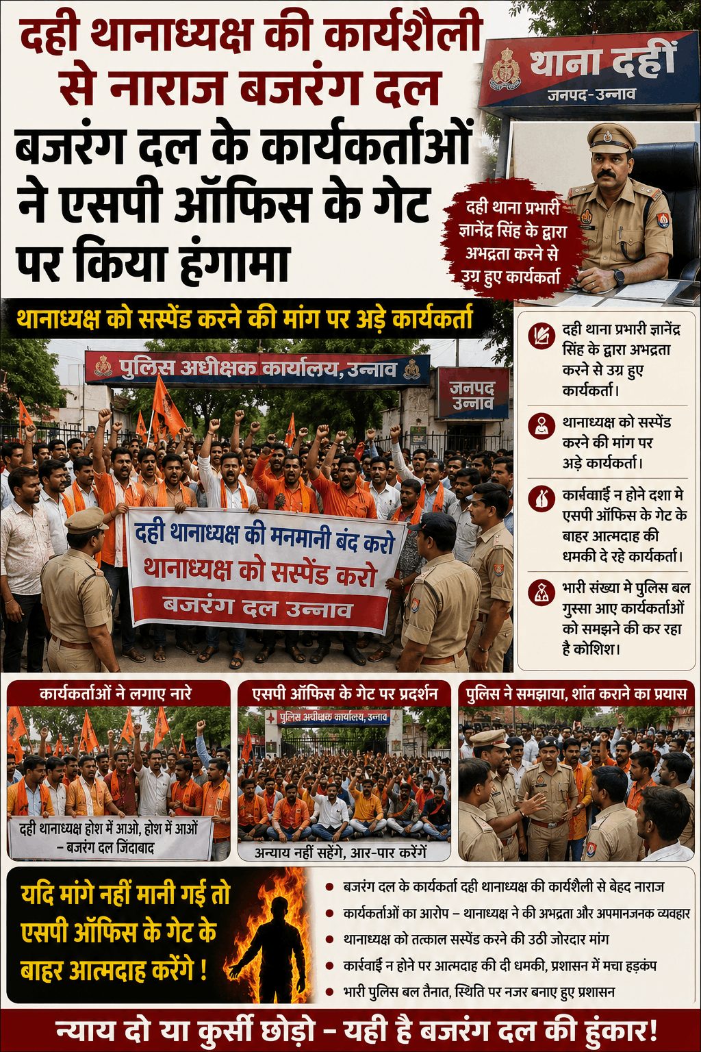 “दही थाना प्रभारी के खिलाफ बजरंग दल का हंगामा, निलंबन की मांग”
