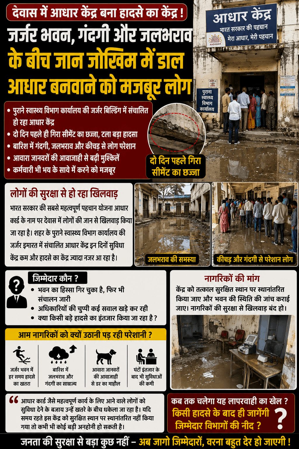 देवास का आधार केंद्र बना हादसे का केंद्र, जर्जर भवन में जान जोखिम में