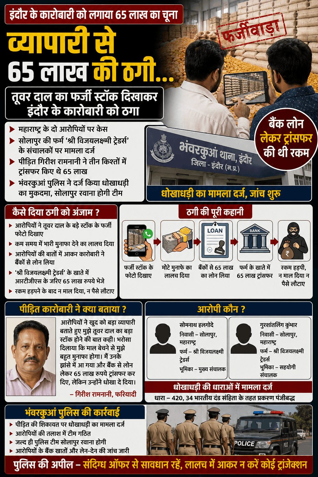 तूवर दाल के नाम पर व्यापारी से 65 लाख की ठगी, दो पर केस दर्ज