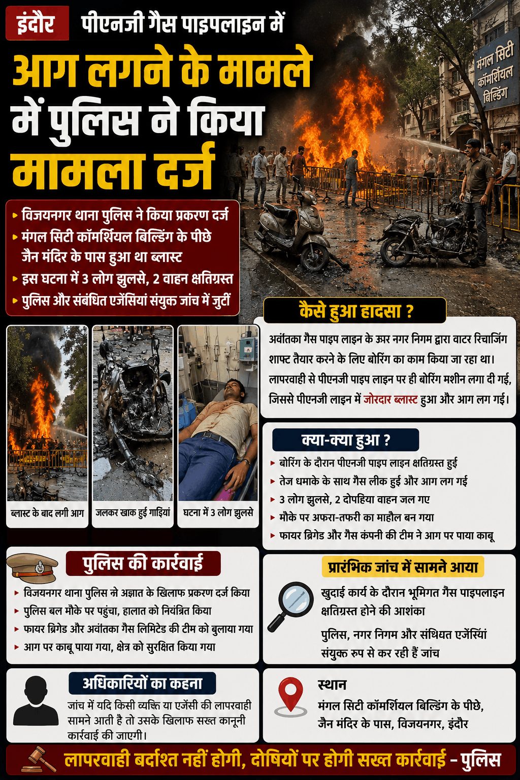 इंदौर में पीएनजी पाइपलाइन ब्लास्ट मामले में केस दर्ज, जांच शुरू