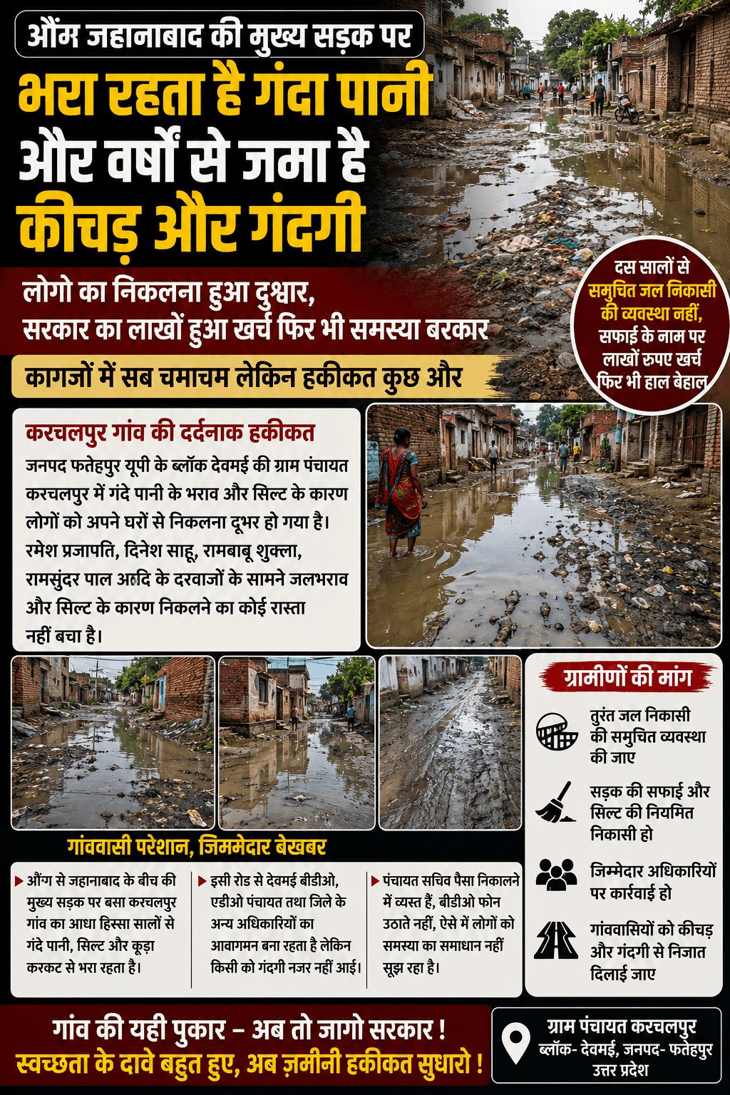 करचलपुर में जलभराव से लोगों का जीना मुहाल, वर्षों से नहीं हुई निकासी व्यवस्था