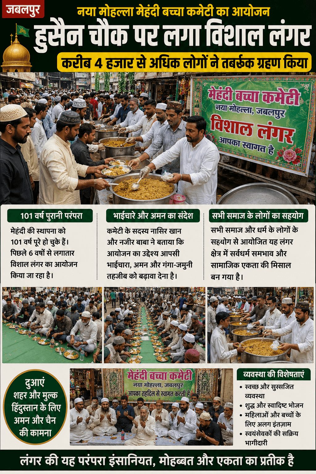 जबलपुर में मेहंदी बच्चा कमेटी का विशाल लंगर, अमन-चैन की मांगी दुआ