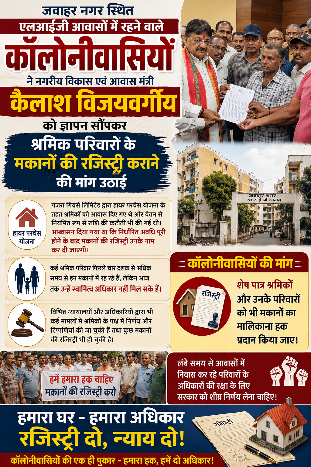 40 साल बाद भी नहीं मिली रजिस्ट्री, श्रमिकों ने लगाई गुहार