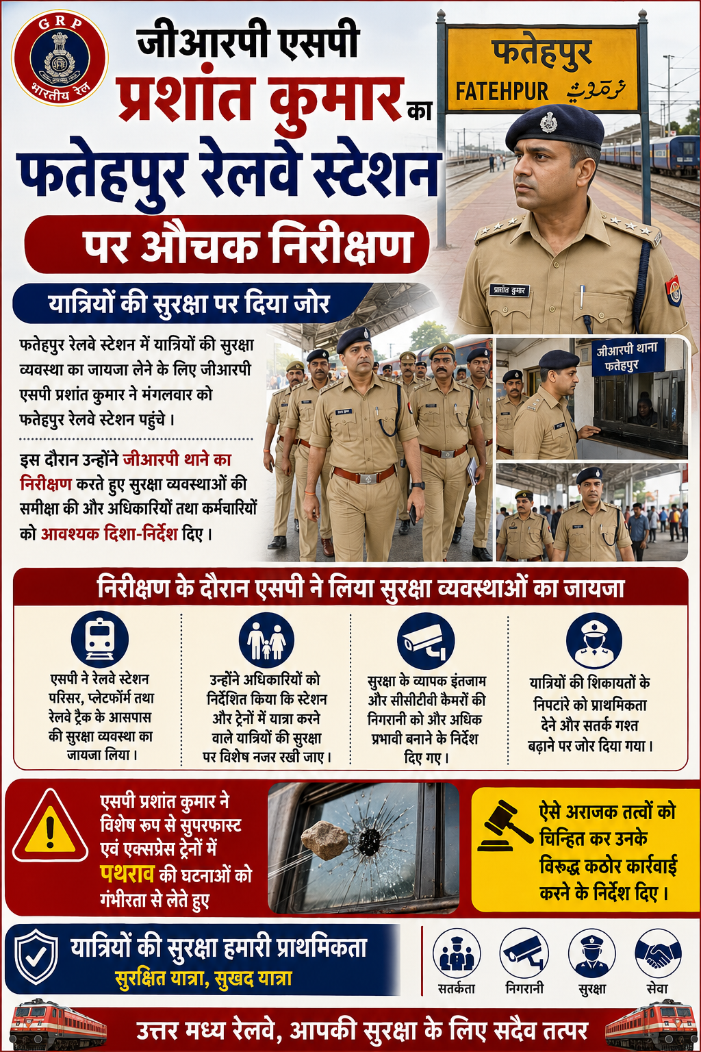 फतेहपुर स्टेशन का औचक निरीक्षण, सुरक्षा व्यवस्था पर जीआरपी एसपी सख्त