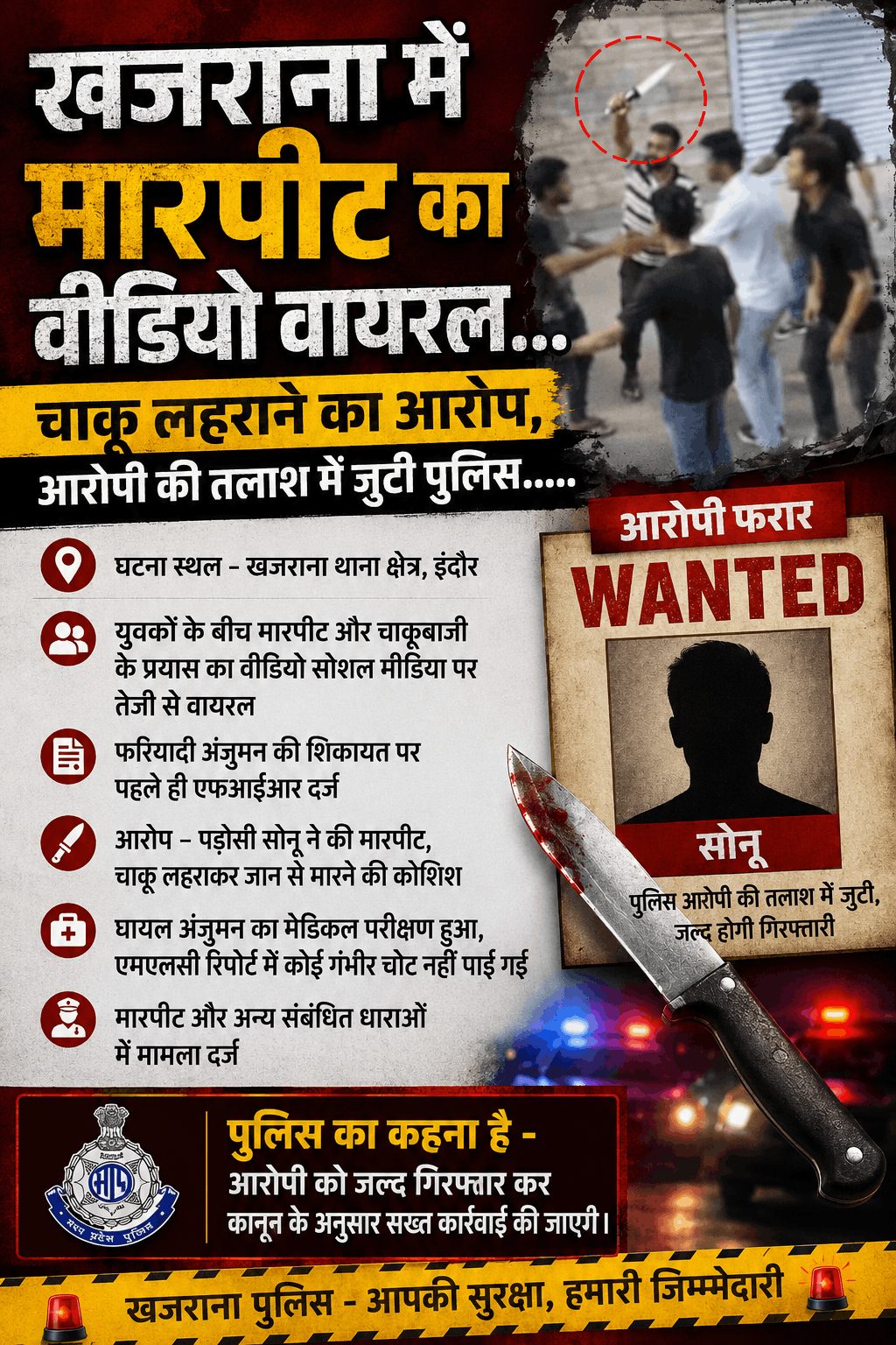 खजराना में मारपीट का वीडियो वायरल, चाकू लहराने का आरोप