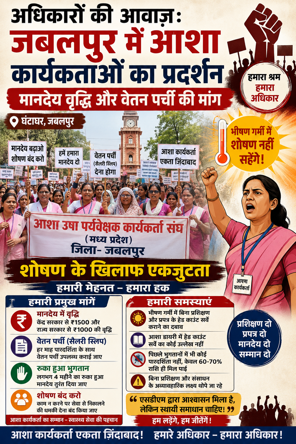 आशा कार्यकर्ताओं का प्रदर्शन: मानदेय वृद्धि और वेतन पर्ची की मांग