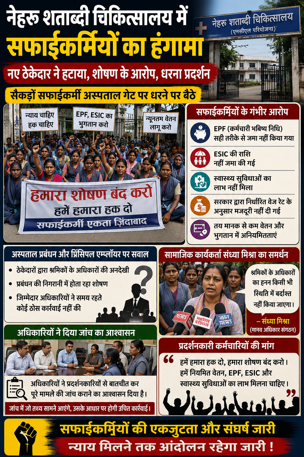 नेहरू शताब्दी चिकित्सालय में सफाईकर्मियों का प्रदर्शन, श्रमिक अधिकारों की उठी आवाज
