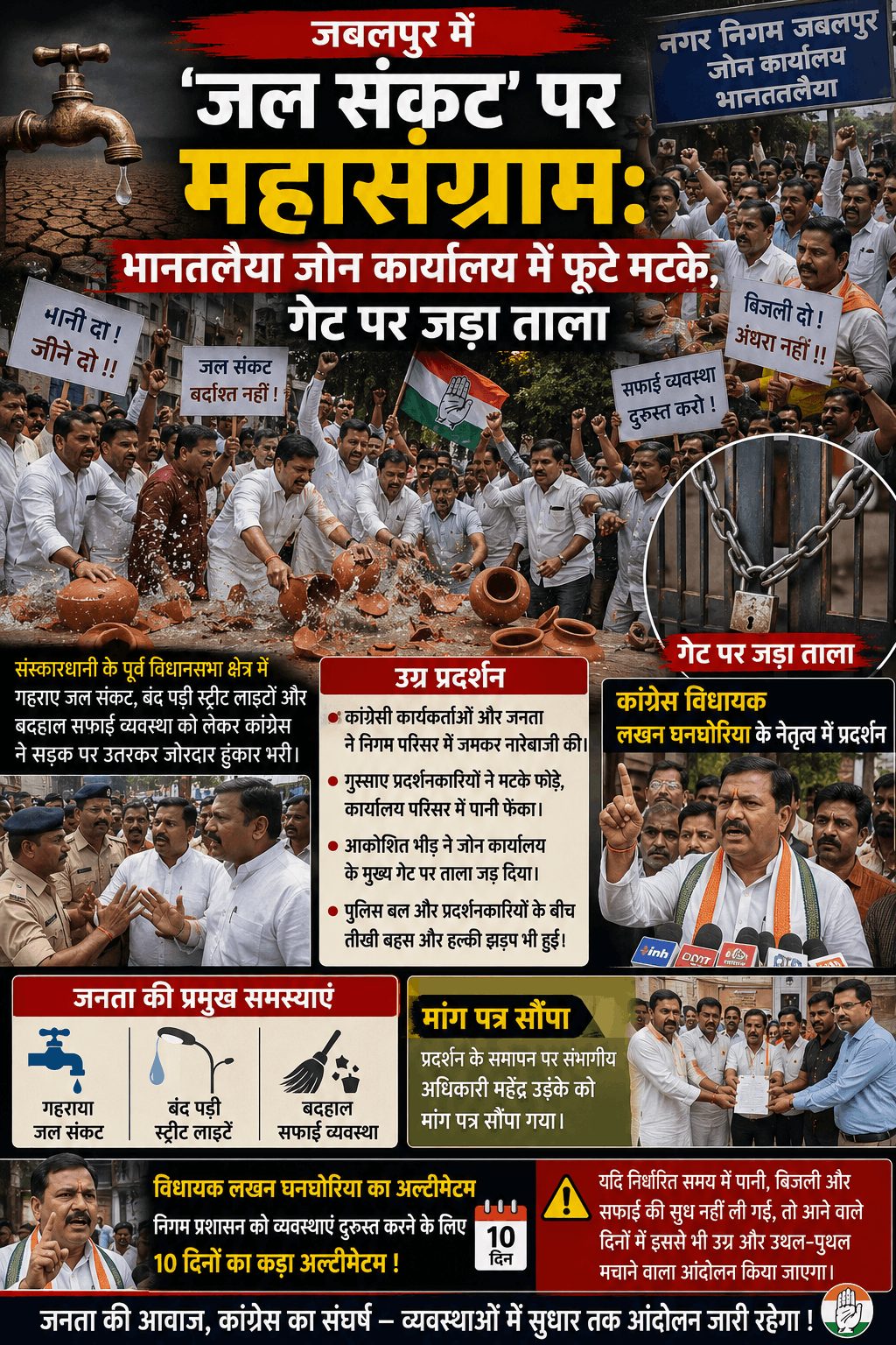 जल संकट पर निगम कार्यालय में फूटे मटके