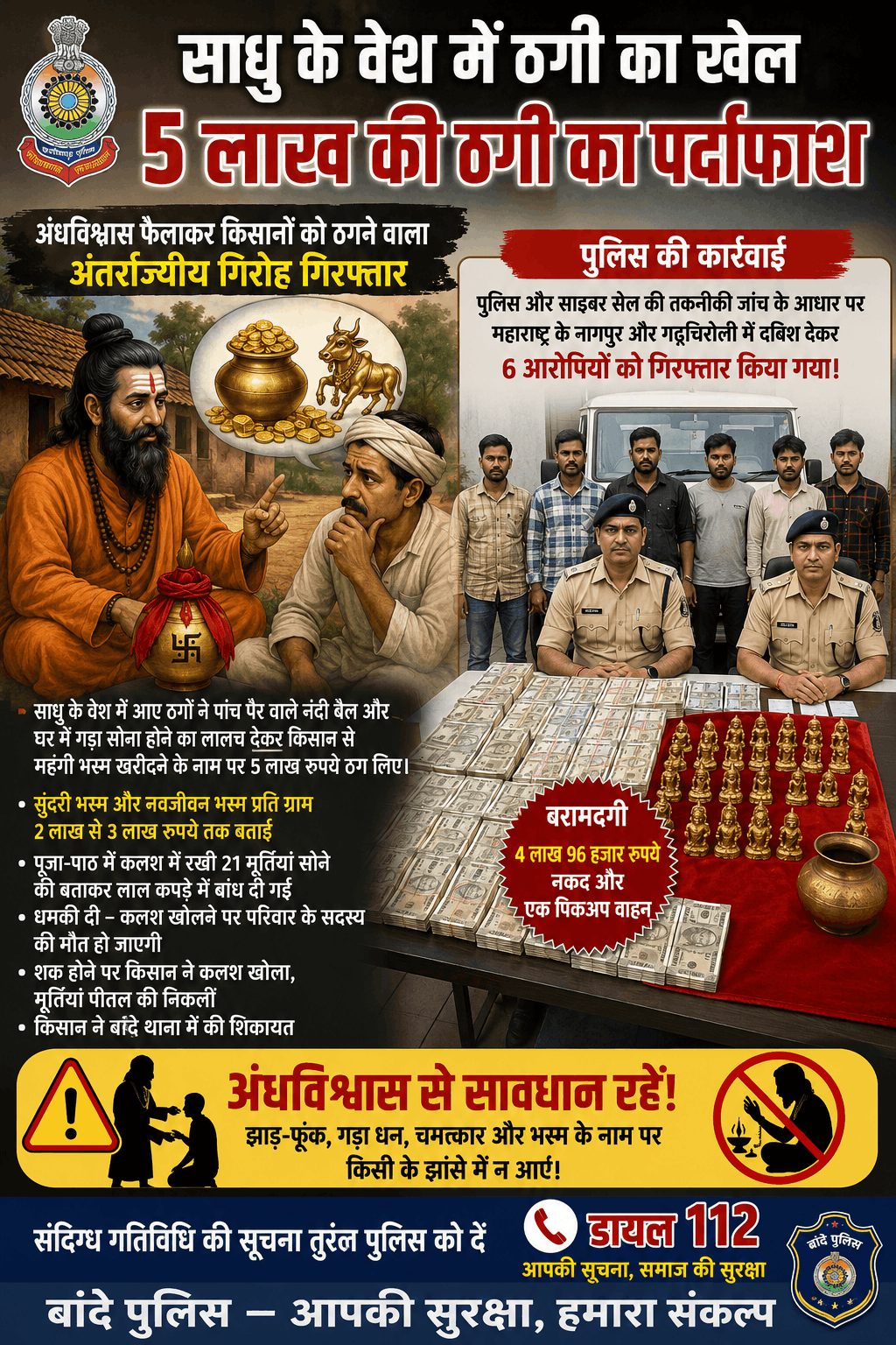 साधु बनकर 5 लाख की ठगी, 6 आरोपी गिरफ्तार