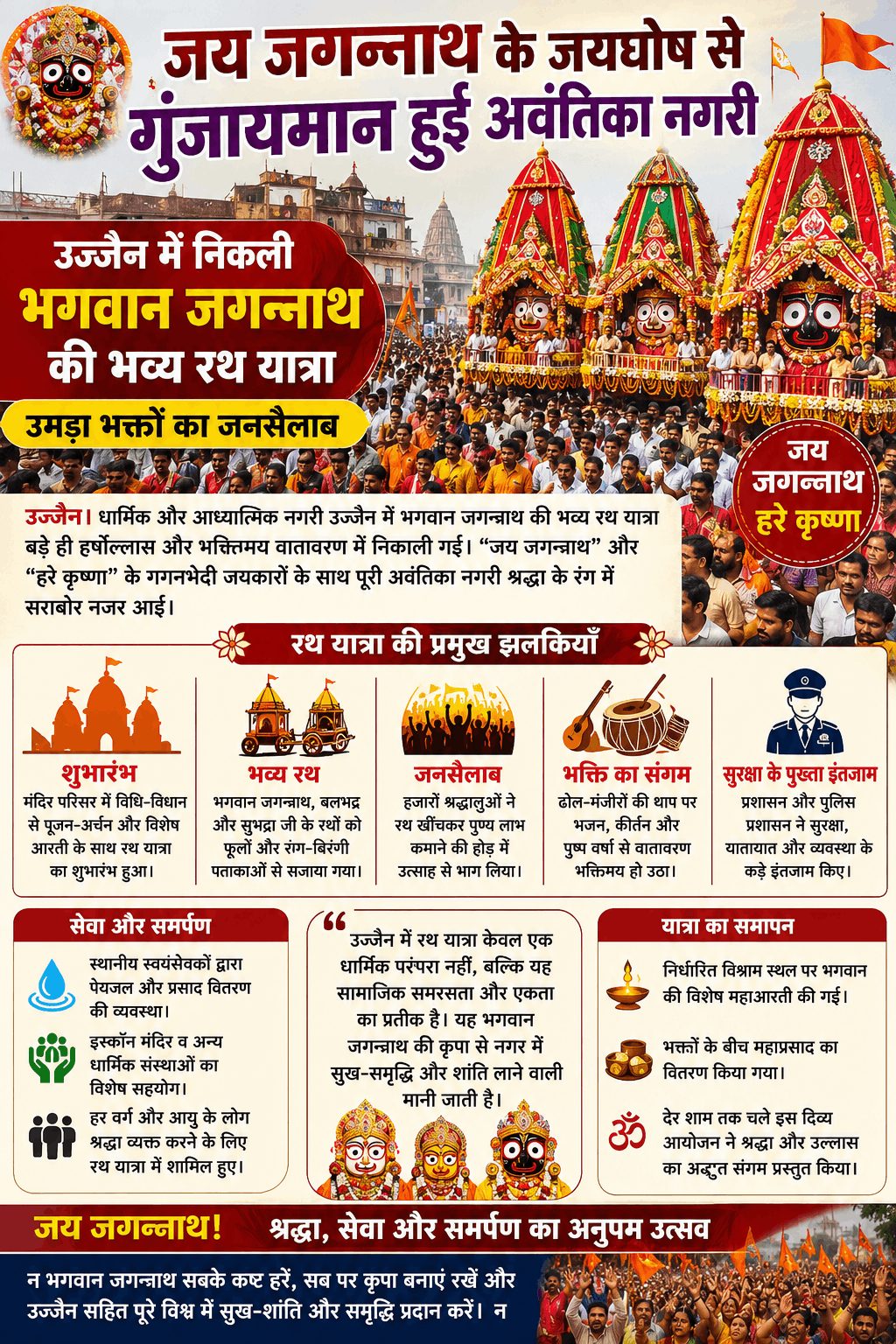 जय जगन्नाथ के जयघोष से गूंजा उज्जैन, भव्य रथ यात्रा में उमड़ा जनसैलाब