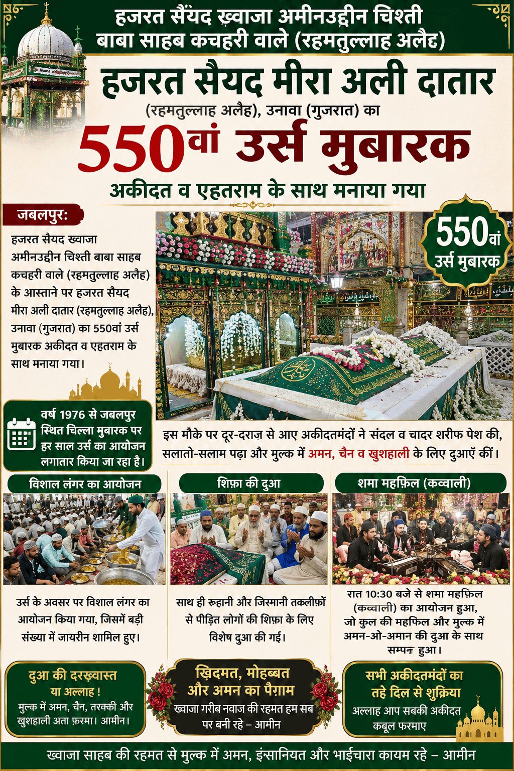जबलपुर में हजरत मीरा अली दातार का 550वां उर्स अकीदत से मनाया गया
