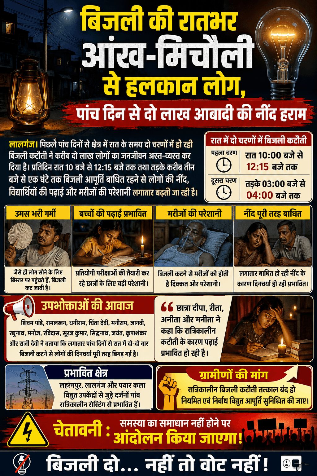 रातभर बिजली कटौती से दो लाख लोग परेशान, आंदोलन की चेतावनी