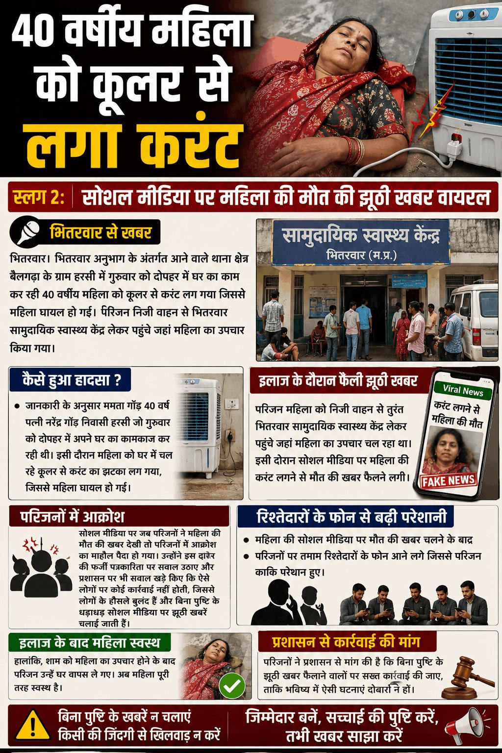 कूलर से करंट, महिला सुरक्षित; मौत की अफवाह वायरल