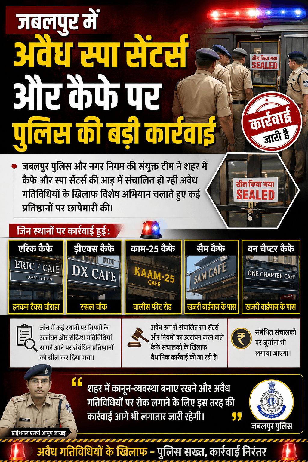 जबलपुर में अवैध स्पा और कैफे पर पुलिस का बड़ा एक्शन