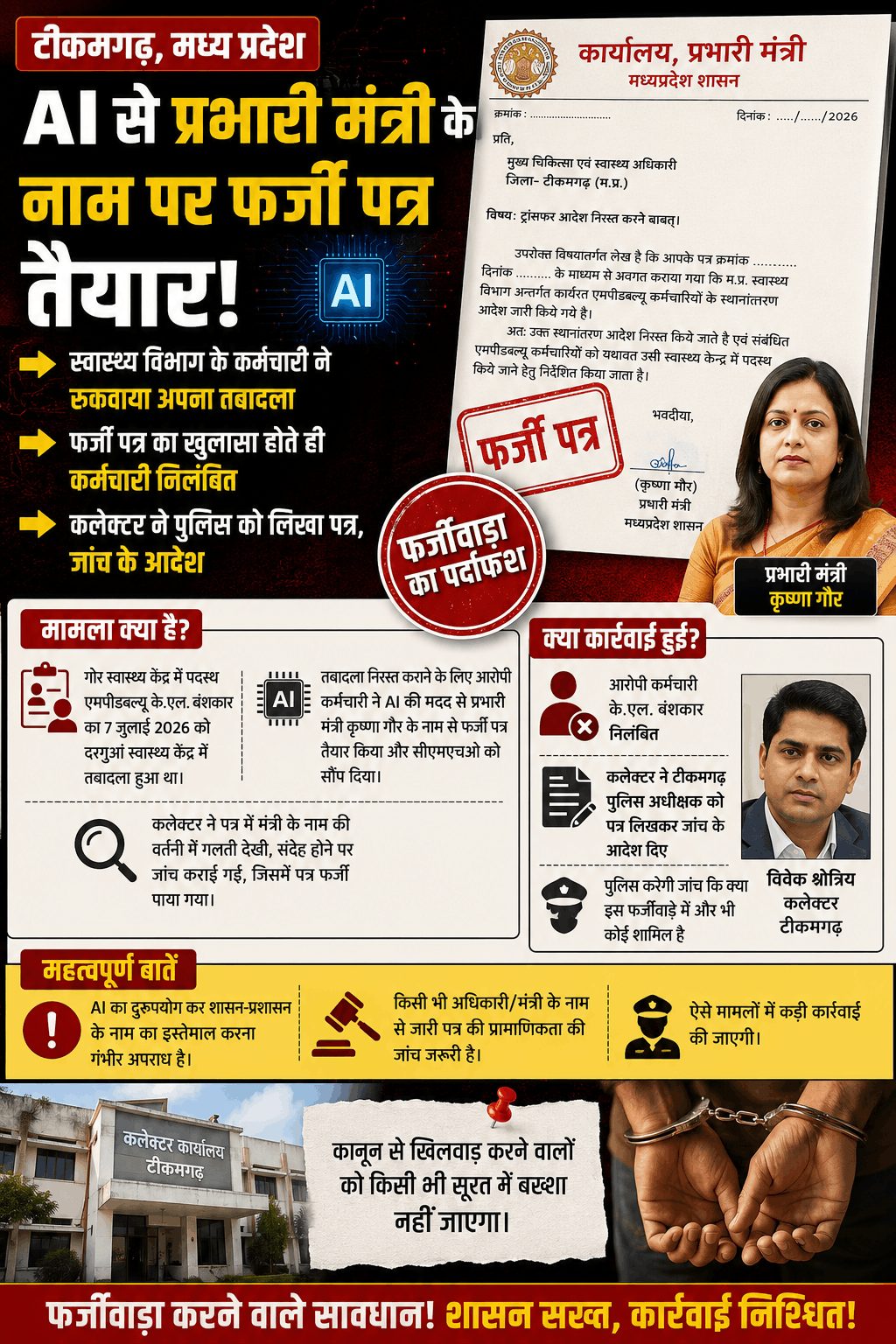 AI से मंत्री के नाम फर्जी पत्र, कर्मचारी निलंबित