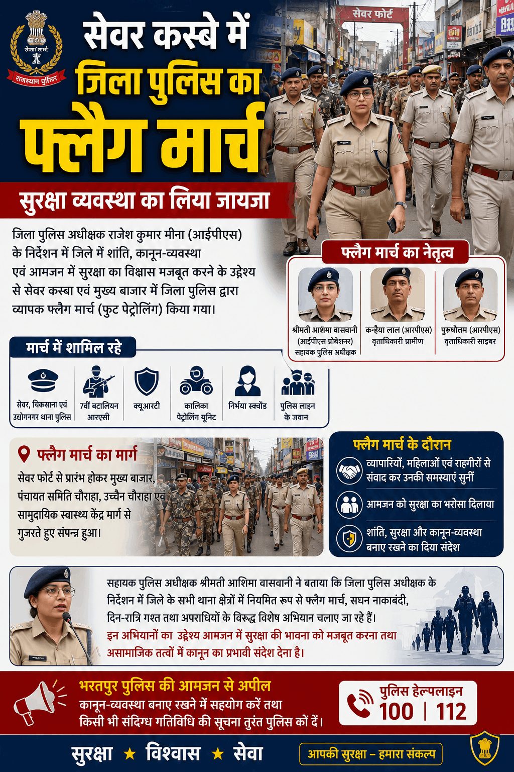 सेवर में पुलिस का फ्लैग मार्च, सुरक्षा व्यवस्था का जायजा