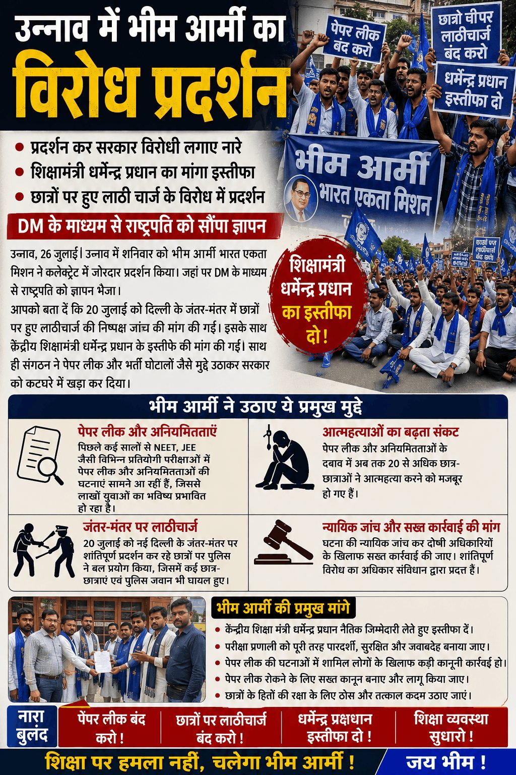 उन्नाव में भीम आर्मी का प्रदर्शन, शिक्षा मंत्री के इस्तीफे की मांग