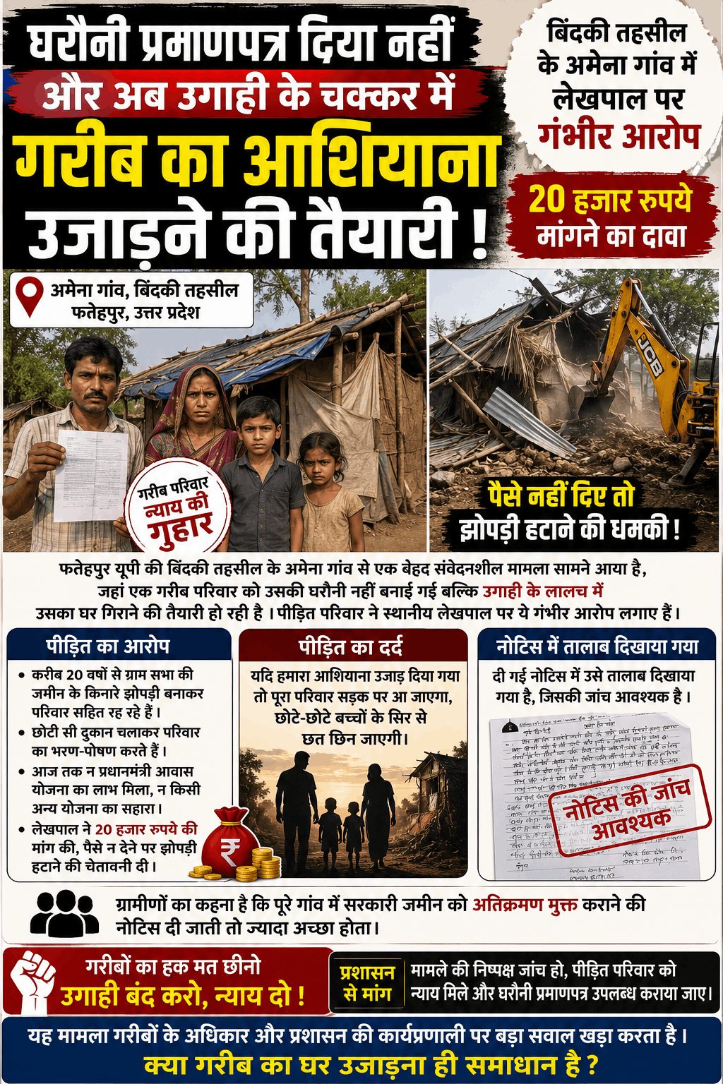 घरौनी नहीं मिली, अब झोपड़ी हटाने का आरोप
