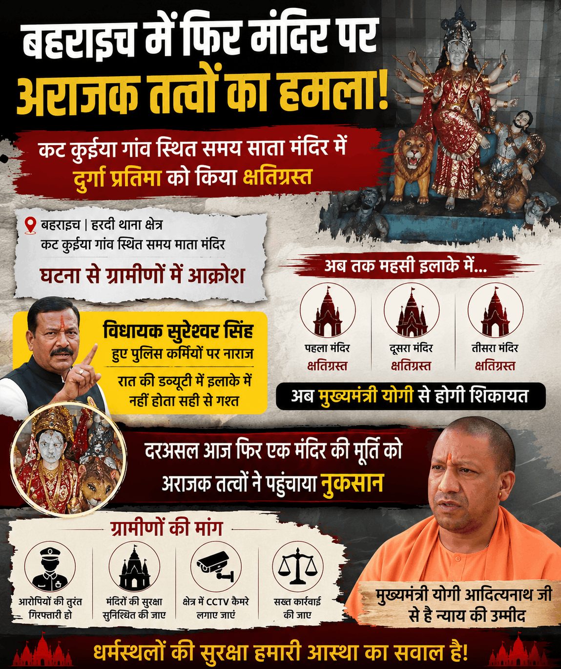 मंदिर में प्रतिमा क्षतिग्रस्त, ग्रामीणों में आक्रोश