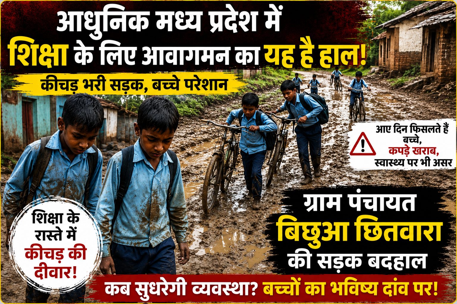 कीचड़ भरी सड़क से जूझ रहे नौनिहाल, स्कूल पहुंचना बना चुनौती