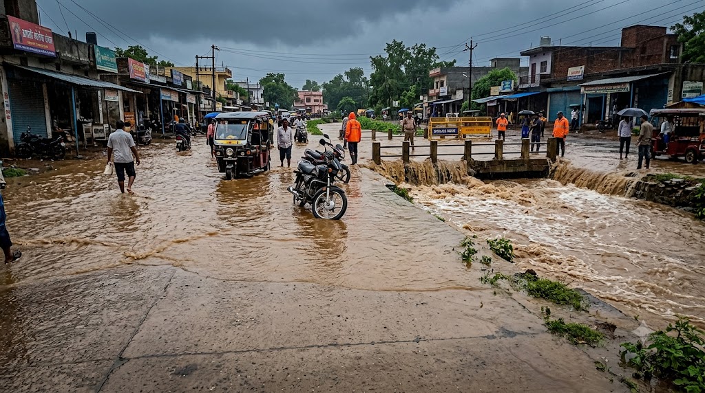 टीकमगढ़ में बारिश से नाले उफने, आवागमन प्रभावित