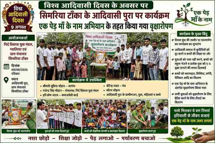 विश्व आदिवासी दिवस पर सिमरिया टांका में वृक्षारोपण, युवाओं को दिलाई नशामुक्ति की शपथ