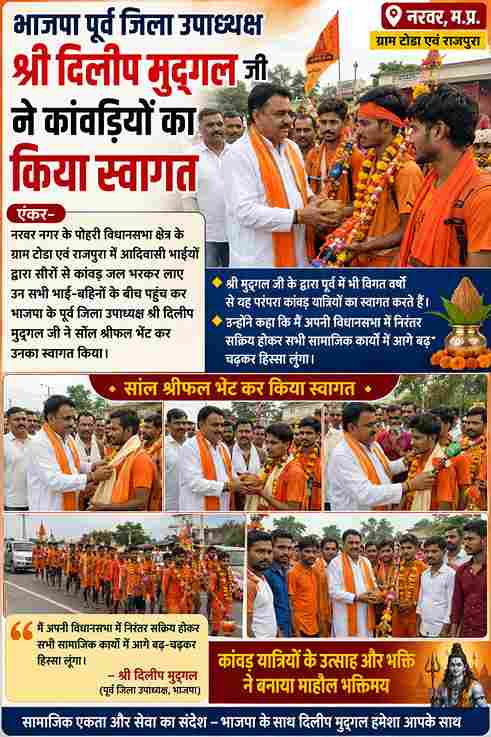 भाजपा नेता दिलीप मुद्गल ने कांवड़ियों का किया स्वागत