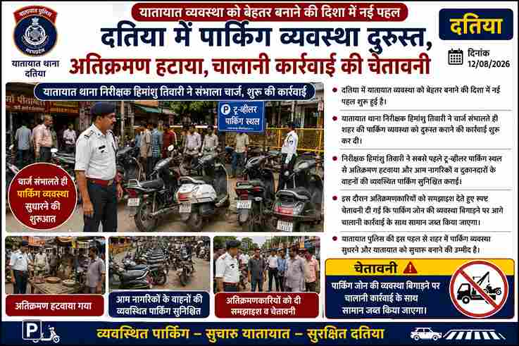 दतिया में पार्किंग व्यवस्था सुधारने यातायात पुलिस की कार्रवाई