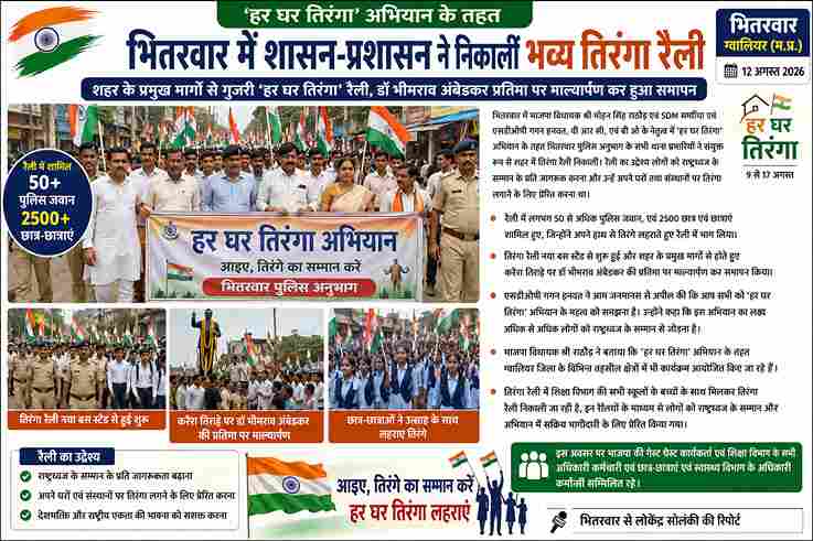 भितरवार में 2500 छात्रों के साथ निकली भव्य तिरंगा रैली