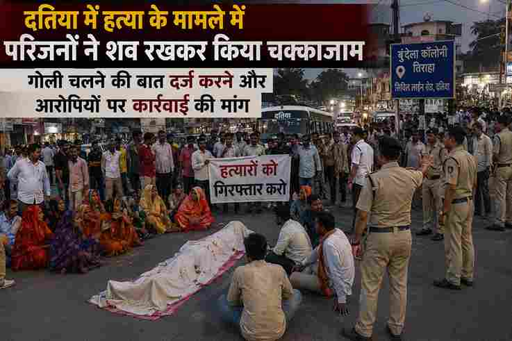 दतिया में शव रखकर चक्काजाम, गोलीकांड दर्ज करने की मांग