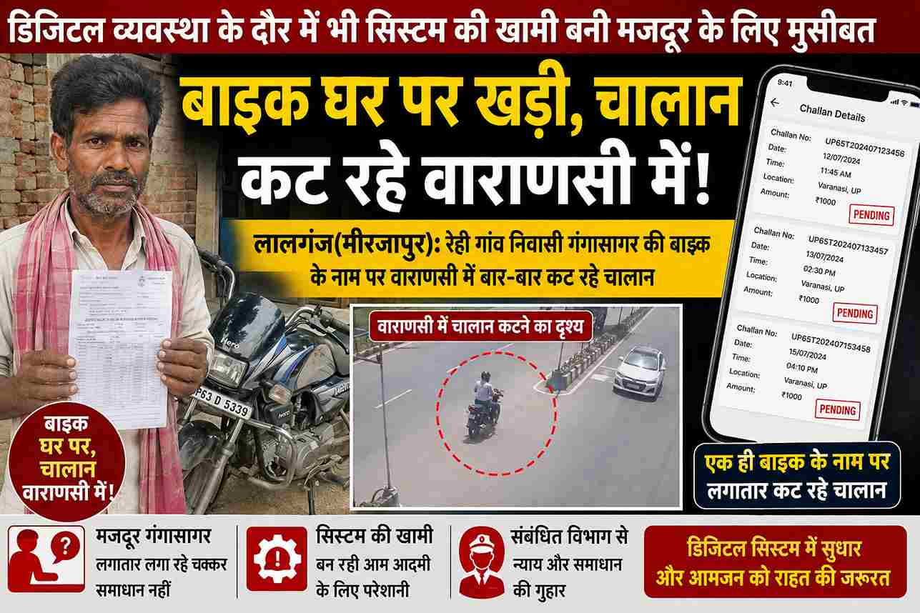 मजदूर की बाइक घर पर, वाराणसी में कट रहे चालान
