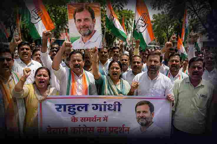 राहुल गांधी के समर्थन में देवास कांग्रेस का प्रदर्शन