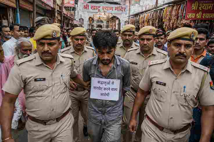 खाटू श्याम मंदिर में श्रद्धालुओं से मारपीट, आरोपी का पुलिस ने निकाला जुलूस