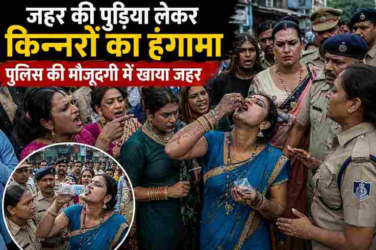 जहर की पुड़िया लेकर किन्नरों का हंगामा, पुलिस की मौजूदगी में खाया जहर